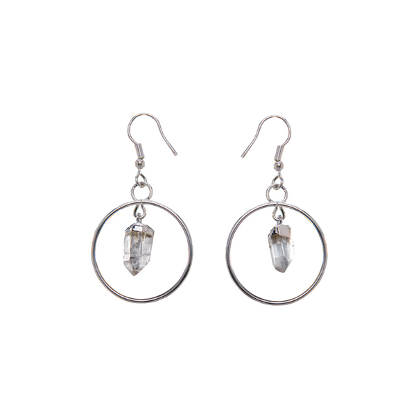 METAL ROUND CRYSTAL POINT EARRING