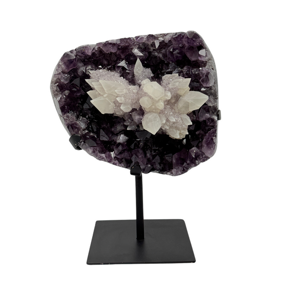 Amethyst Druzy With Calcite On Metal Stand (8601) - 6.37 kg