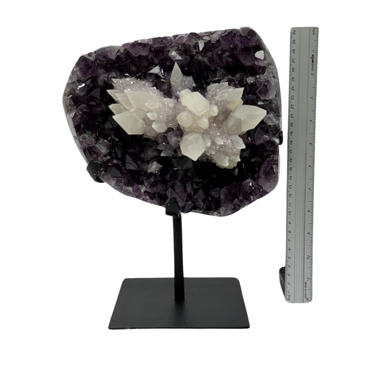 Amethyst Druzy With Calcite On Metal Stand (8601) - 6.37 kg