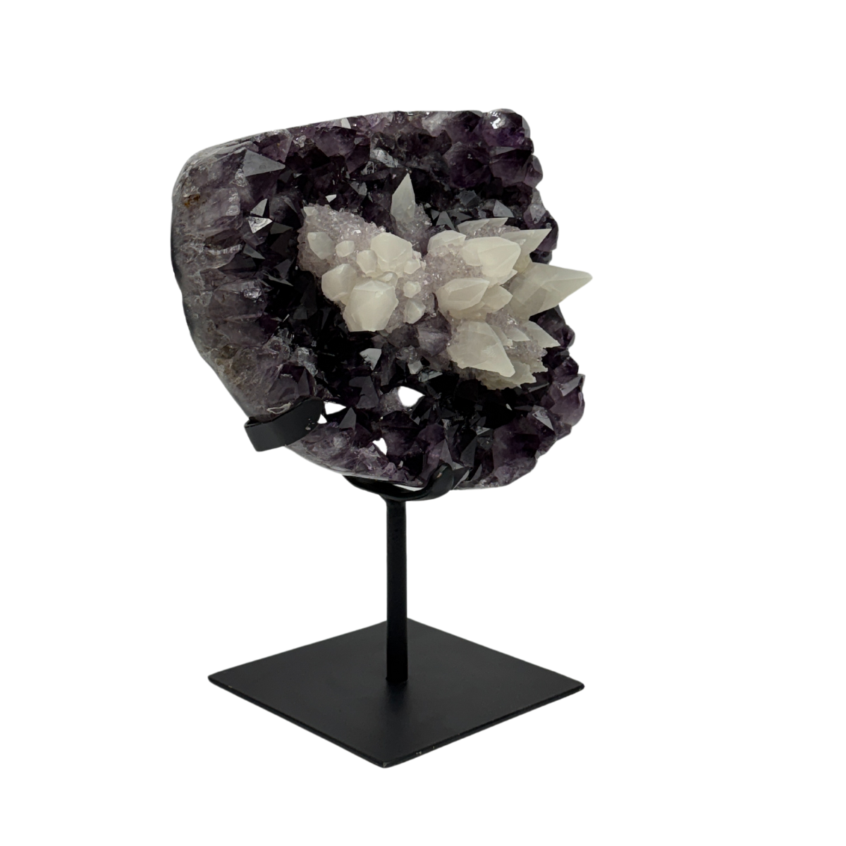 Amethyst Druzy With Calcite On Metal Stand (8601) - 6.37 kg