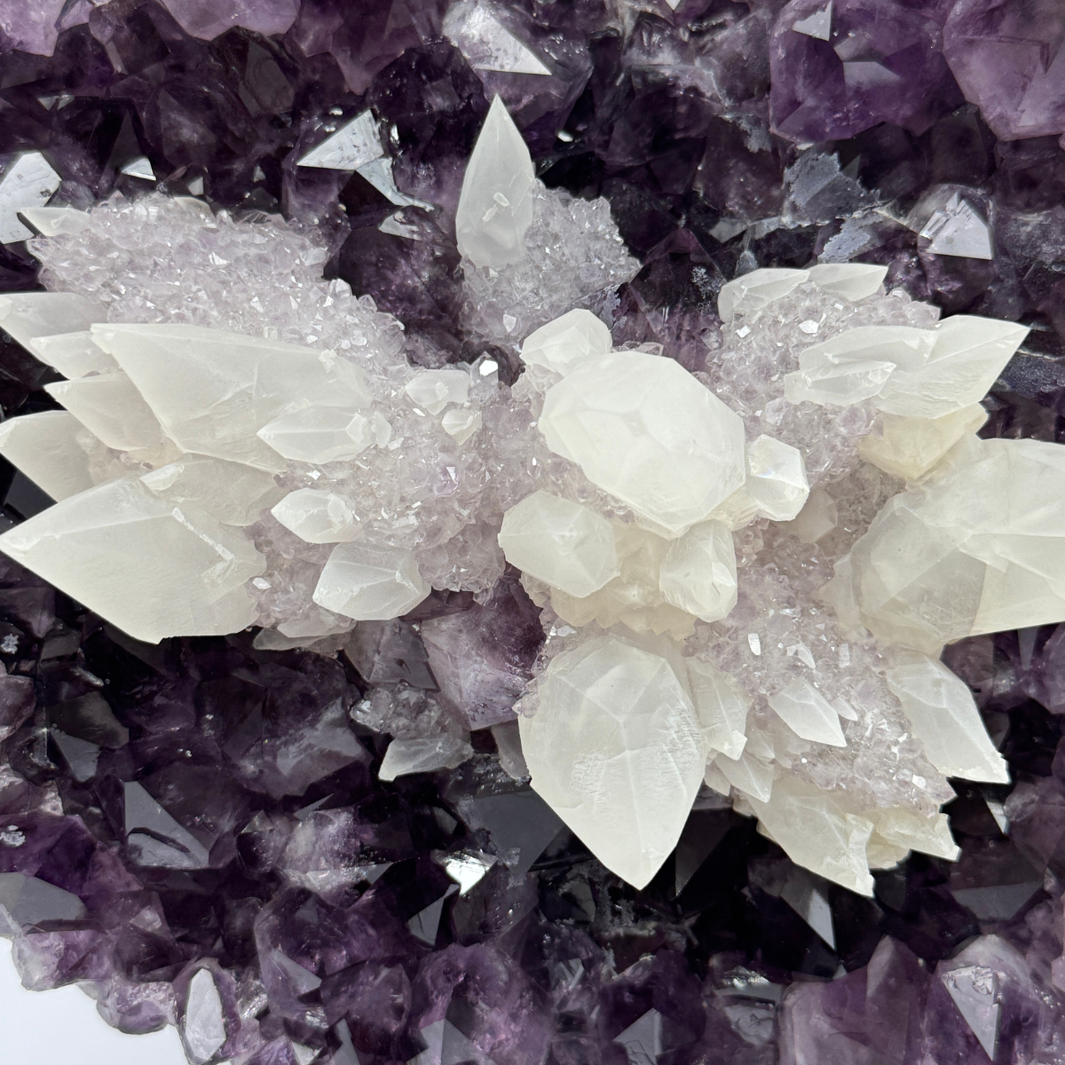 Amethyst Druzy With Calcite On Metal Stand (8601) - 6.37 kg