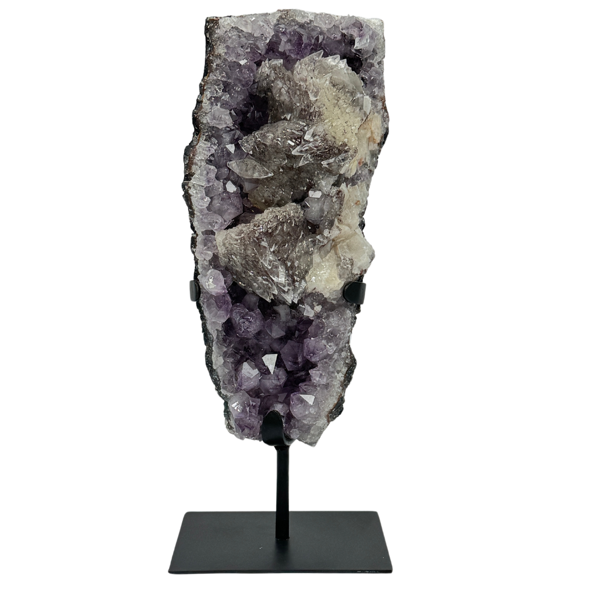 Amethyst Druzy With Calcite On Metal Stand (8602) - 4.5 kg