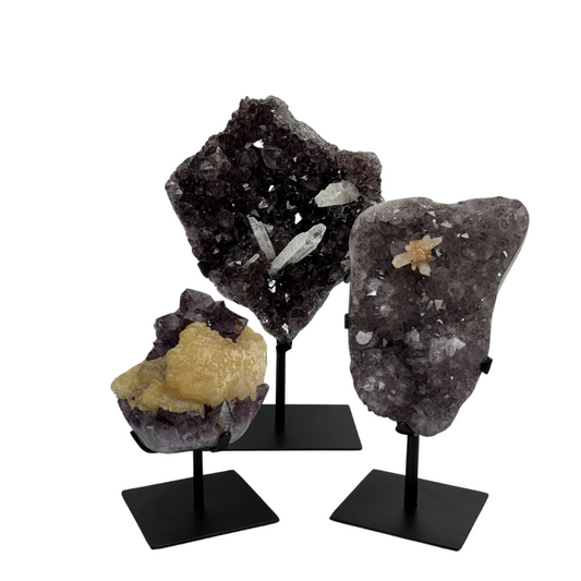 Amethyst Druzy With Calcite On Metal Stand (8605) - 7.17 kg