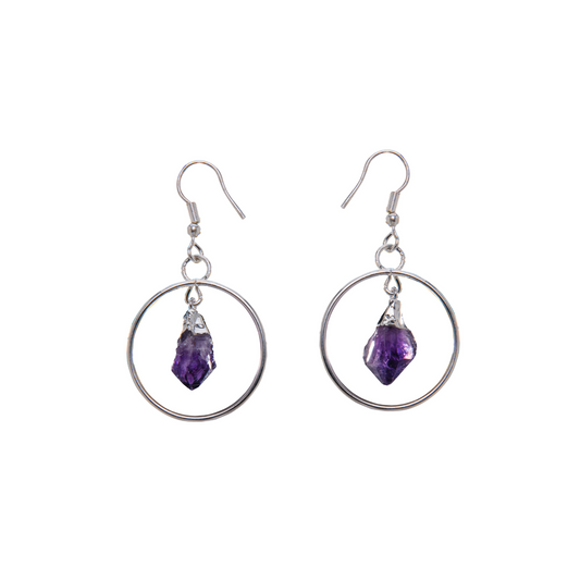 METAL ROUND AMETHYST POINT EARRING