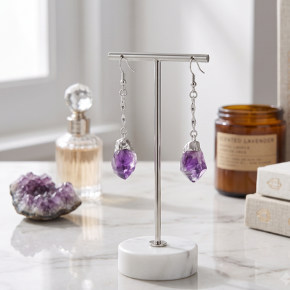 Long Raw Amethyst Point Earrings