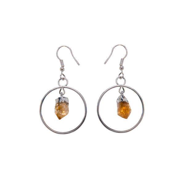 METAL ROUND CITRINE POINT EARRING