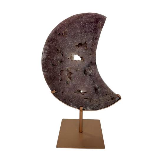 Pink Amethyst Moon on Metal Rose Stand (8440) - 2.6kg