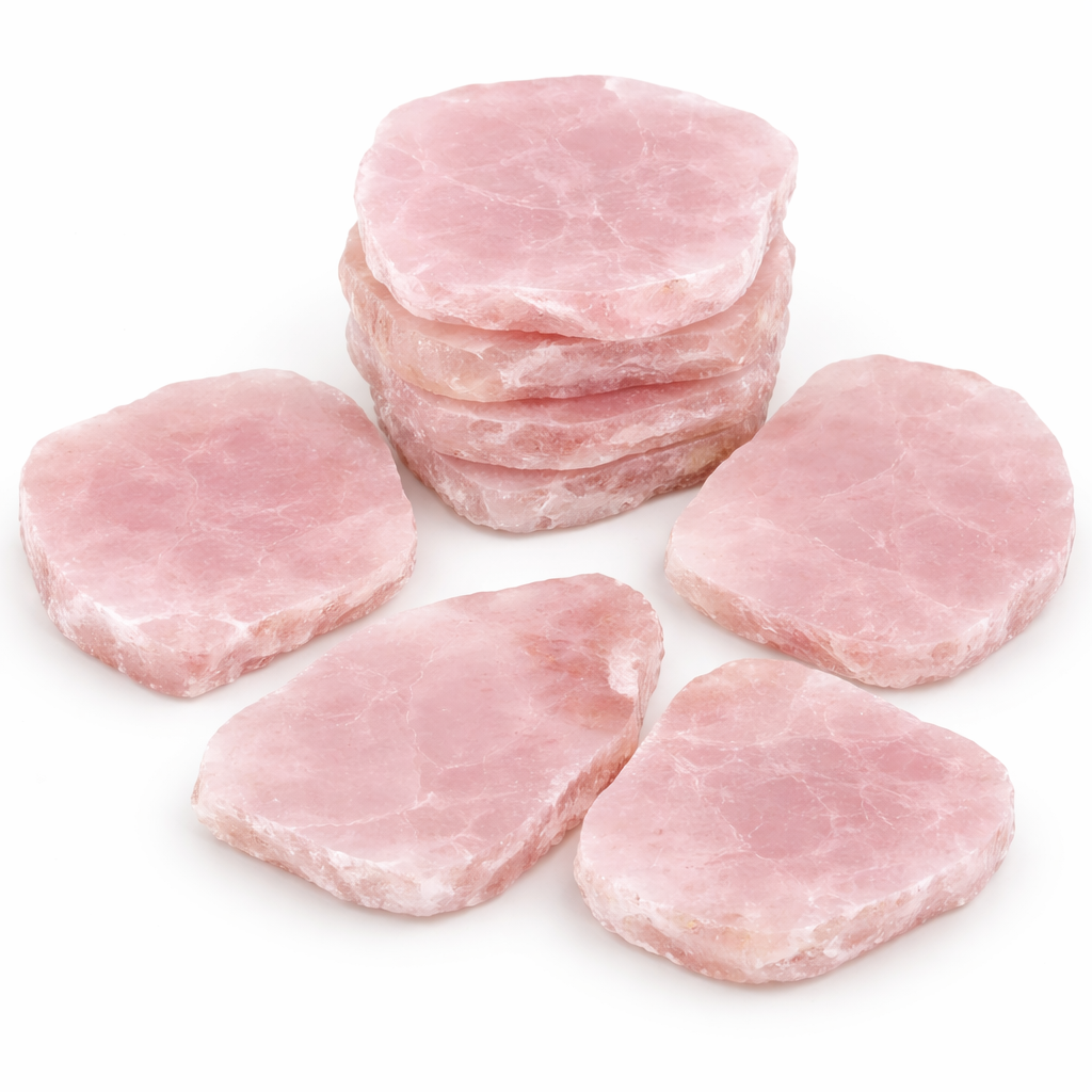 Rose Quartz Drink Coasters - Natural Brazilian Crystal