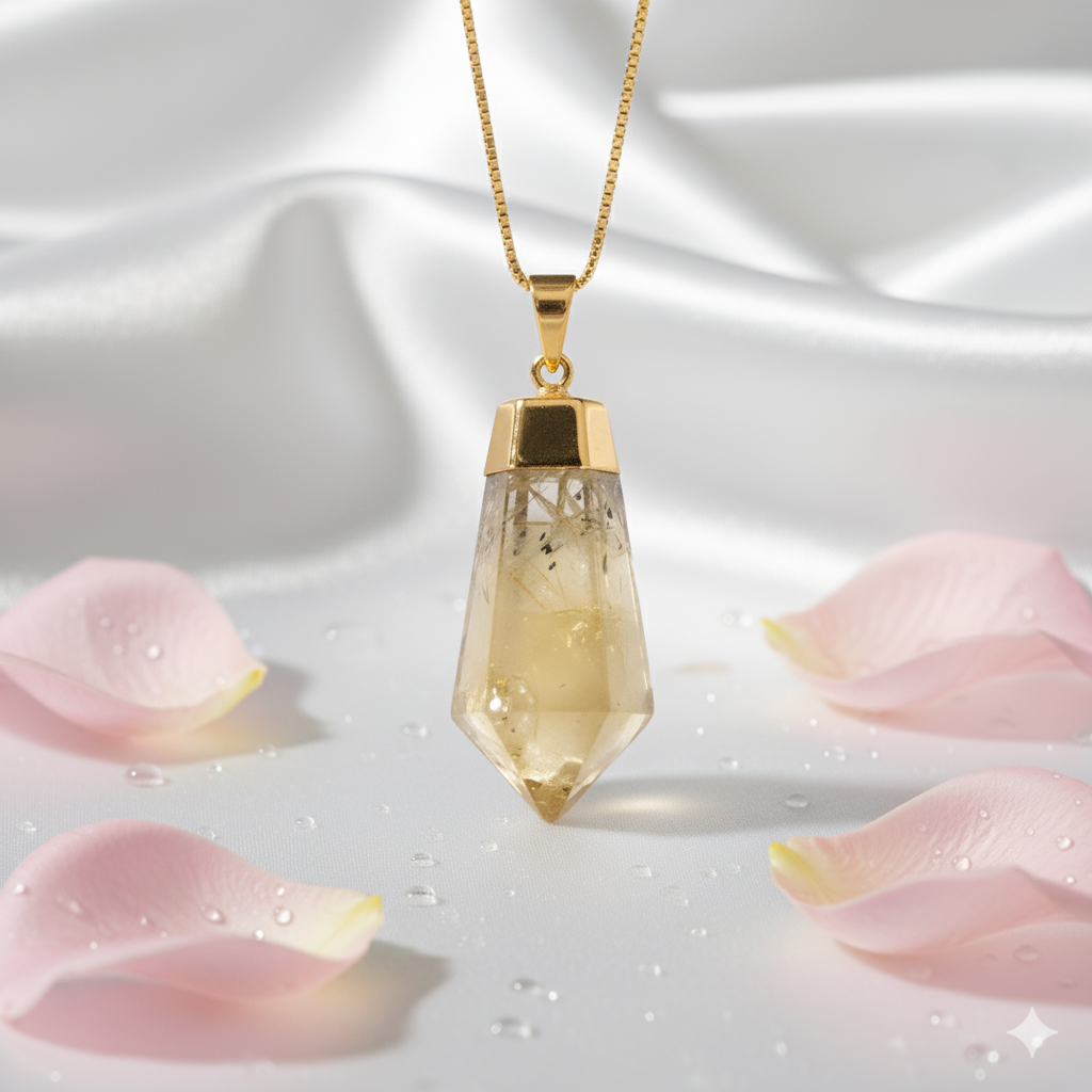 Heat-treated Citrine Faceted Point Pendant (plated)