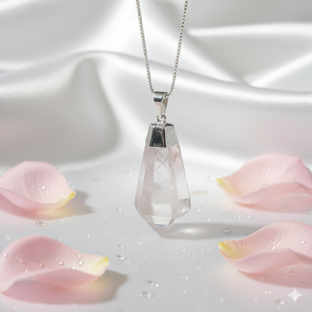 Clear Quartz Faceted Point Pendant (plated)