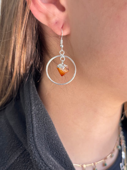Metal Round Citrine Point Earring