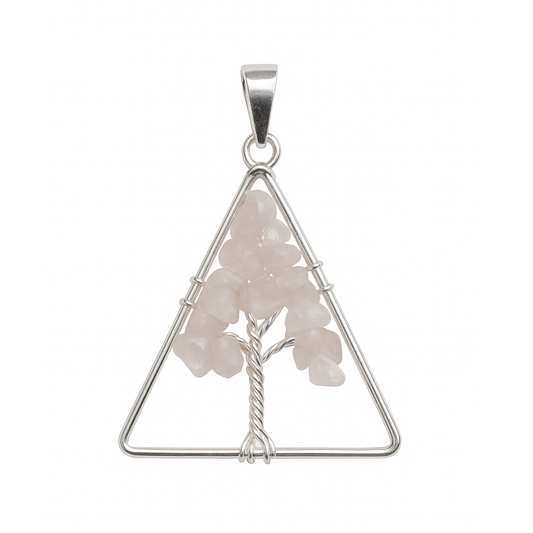 Rose Quartz Tree of Life Triangle Pendant