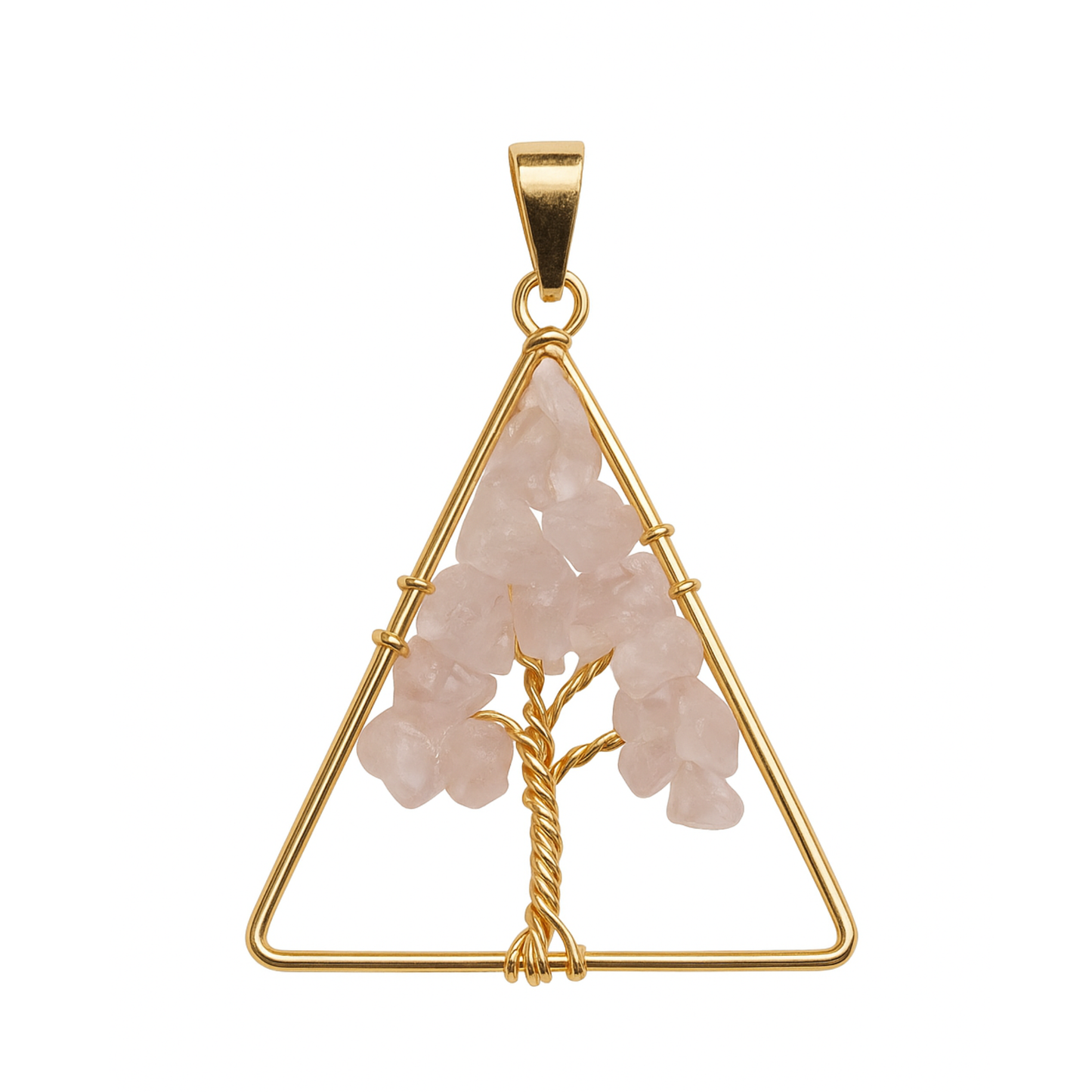 Rose Quartz Tree of Life Triangle Pendant
