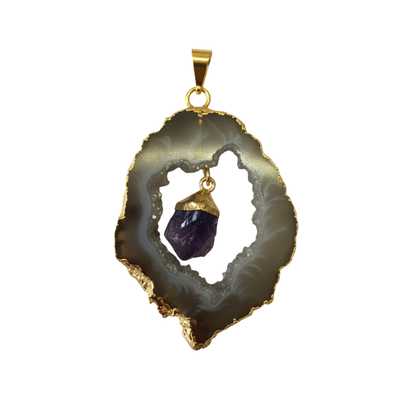 Agate Slice Geode with Dangle Point (plated)