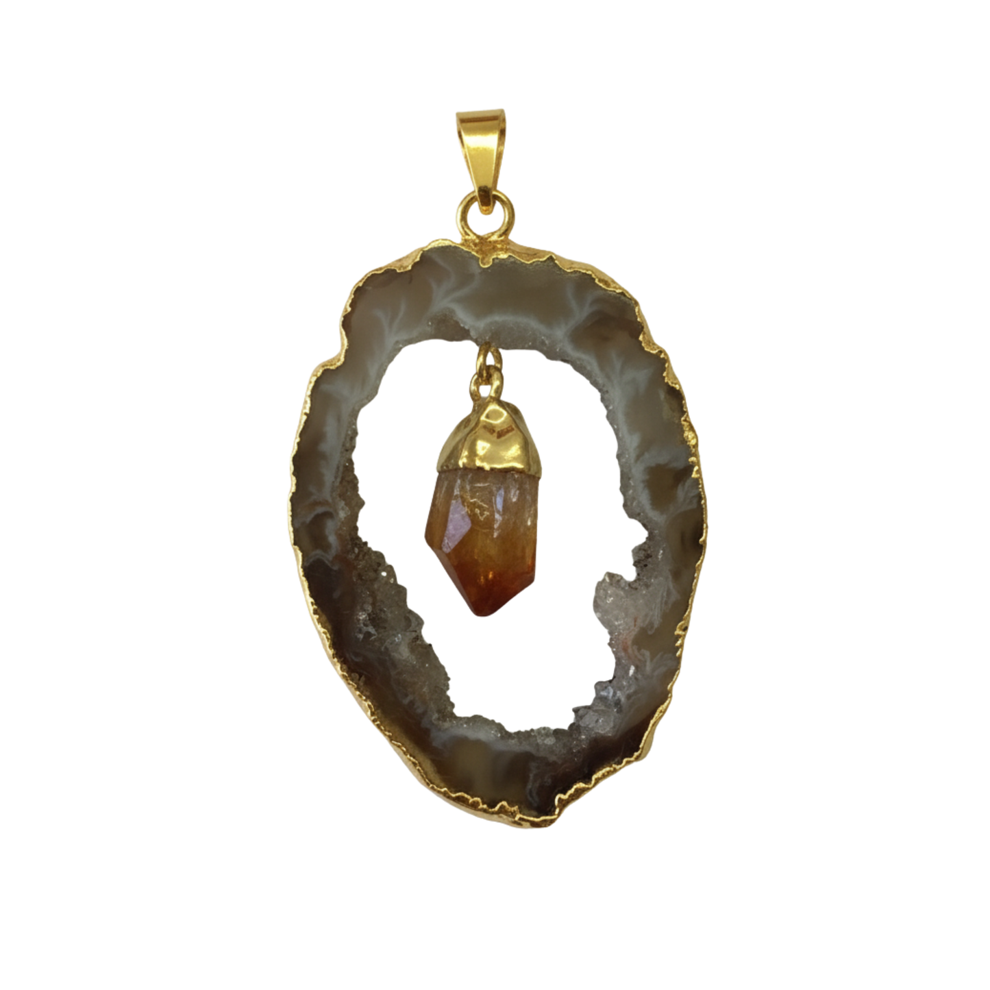 Agate Slice Geode with Dangle Point (plated)