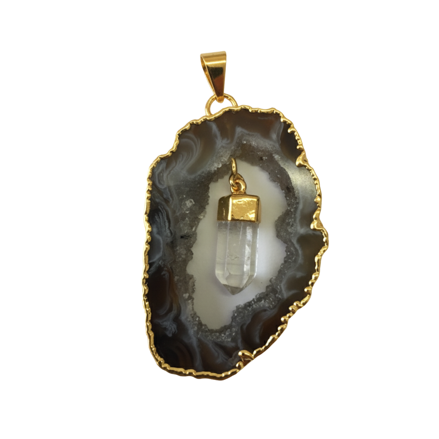 Agate Slice Geode with Dangle Point (plated)