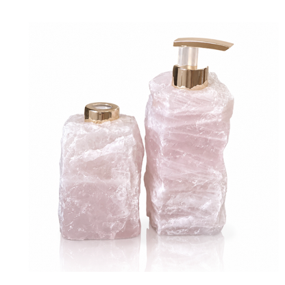 Raw Rose Quartz Soap Dispenser & Aroma Diffuser (set)