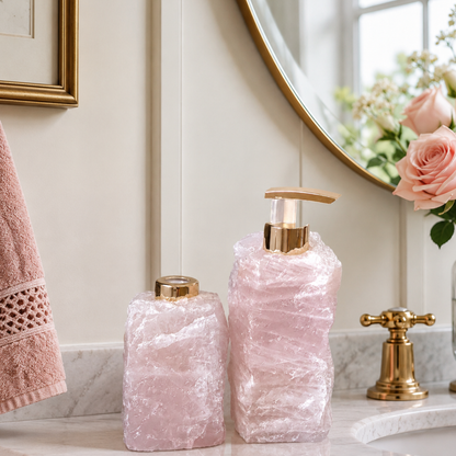 Raw Rose Quartz Soap Dispenser & Aroma Diffuser (set)
