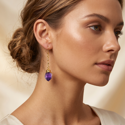 Long Raw Amethyst Point Earrings