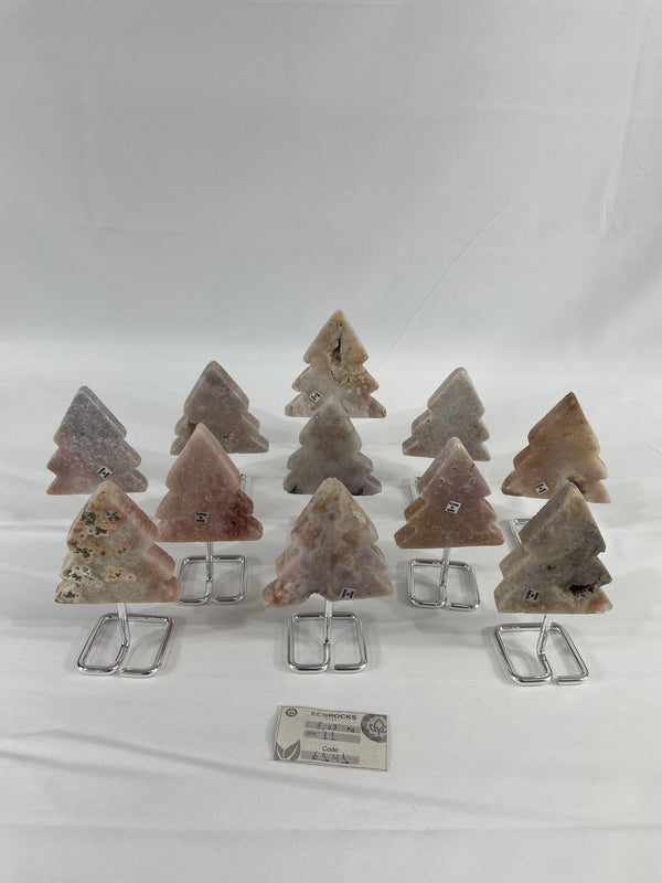 [PROMO LOTS] - Pink Amethyst Pine Trees on Metal Stands (Silver) (6141)