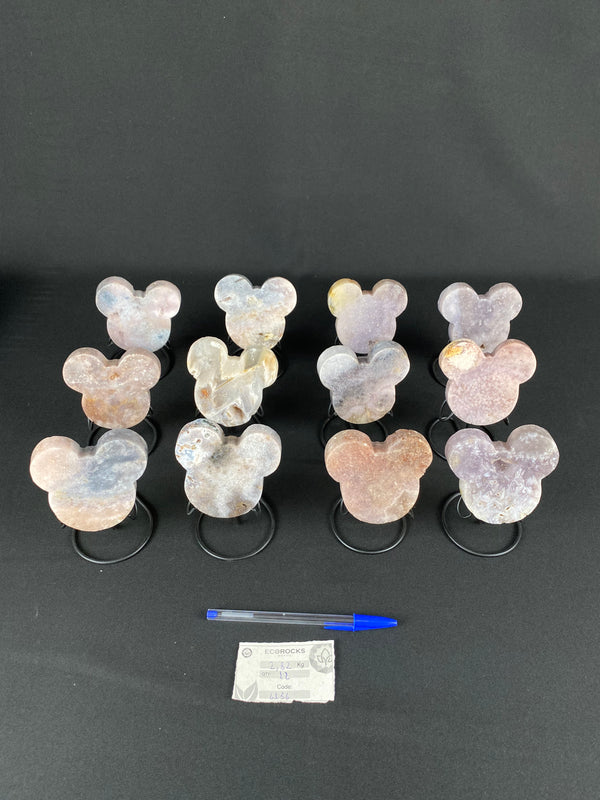 [PROMO LOT] Pink Amethyst Mouse Faces on Metal Stands (6156)