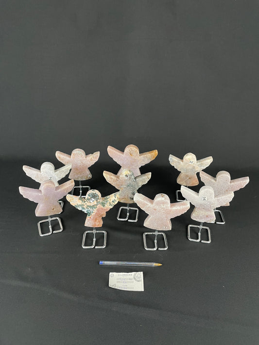 Pink Amethyst Angels on Metal Stands (Silver) (6220)