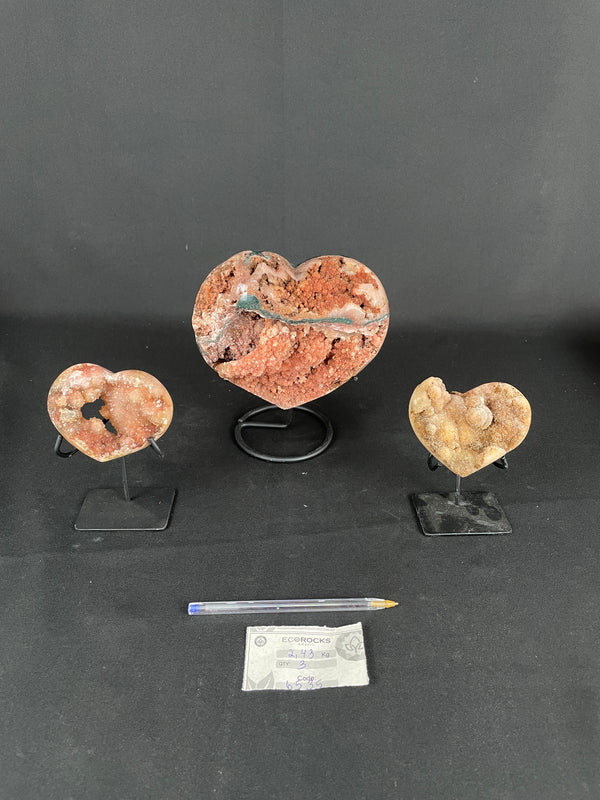 [PROMO LOT] Pink Amethyst Hearts On Metal Stands (6535) - 2,43 kg