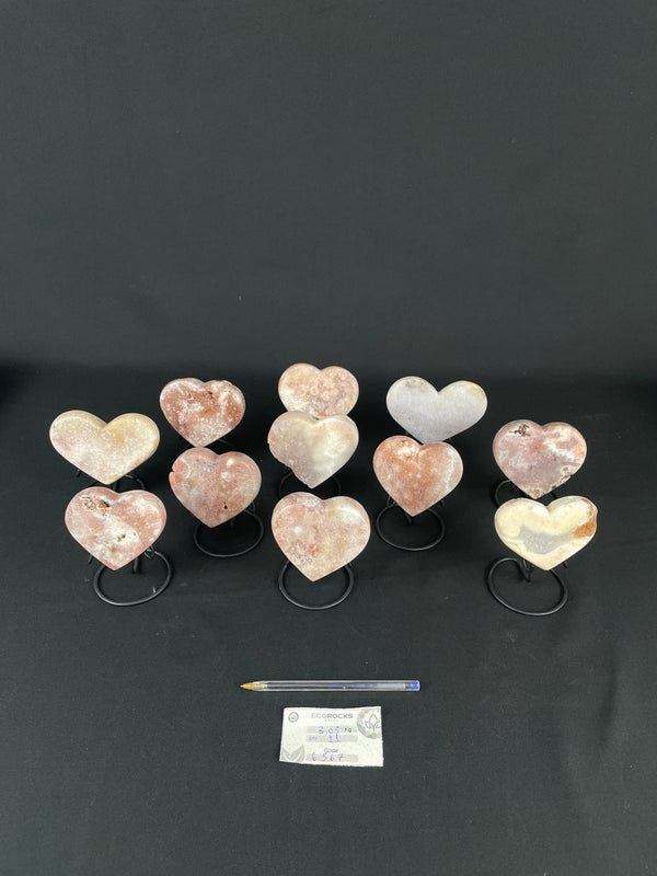 [PROMO LOT] Pink Amethyst Hearts On Metal Stands (6567) - 3,05 kg