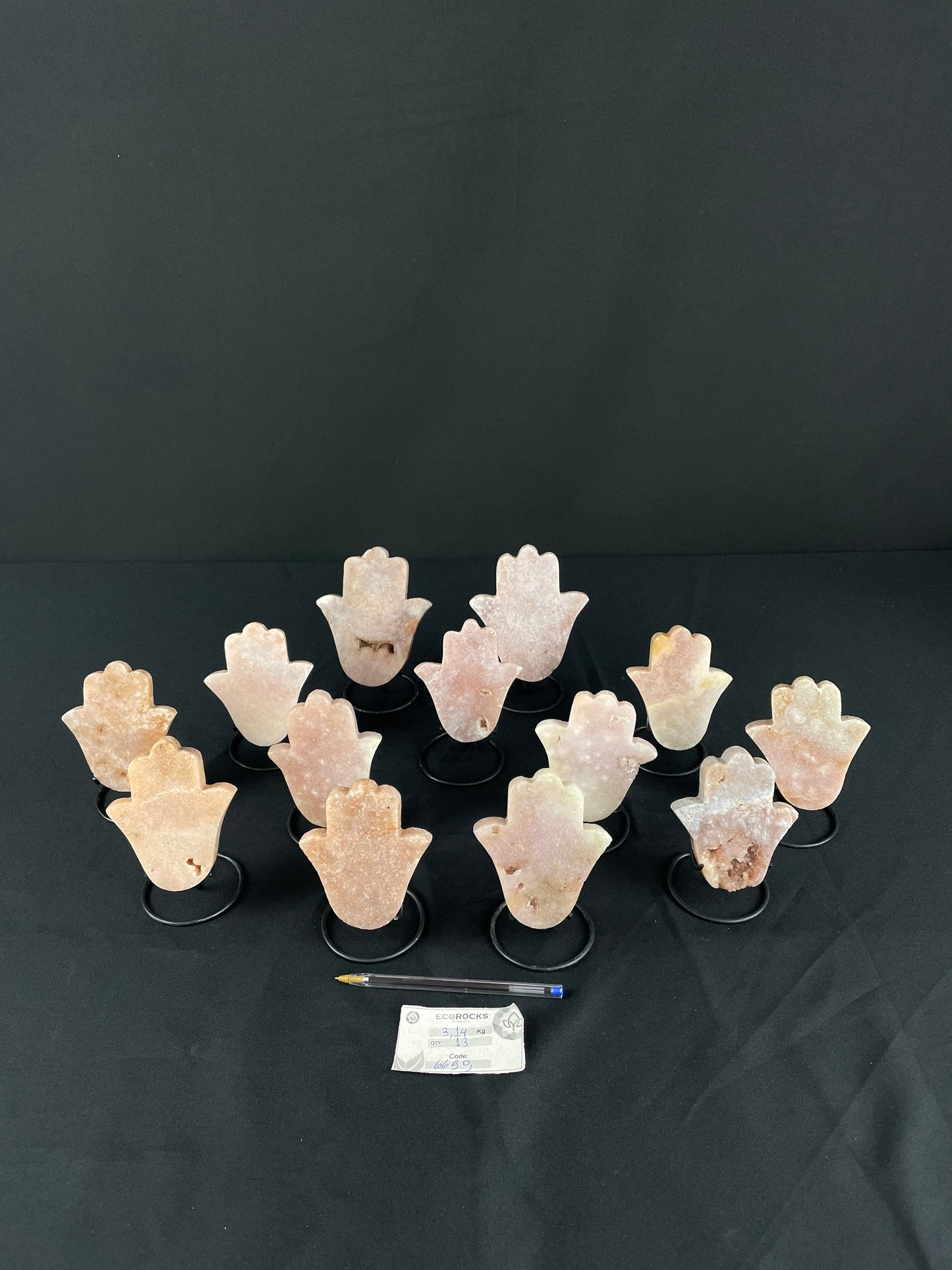 Pink Amethyst Hamsas on Metal Stands (6699)