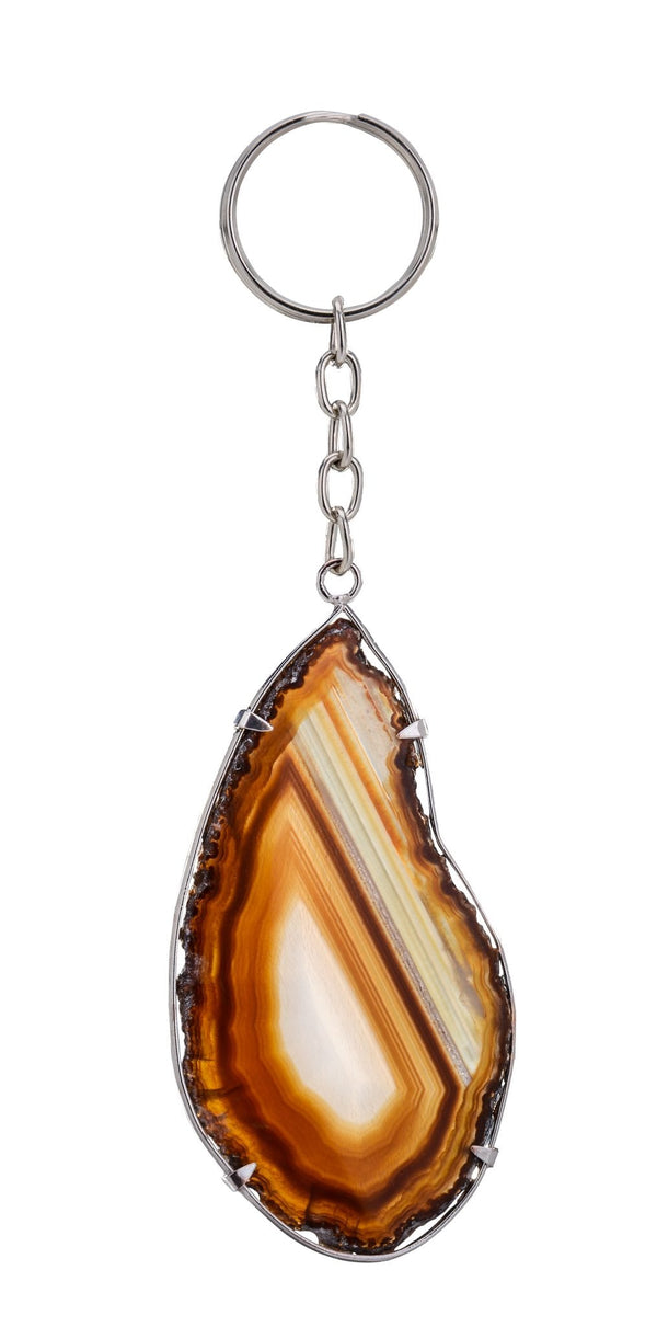 AGATE SLICE KEYCHAIN WITH METAL ROUND RING