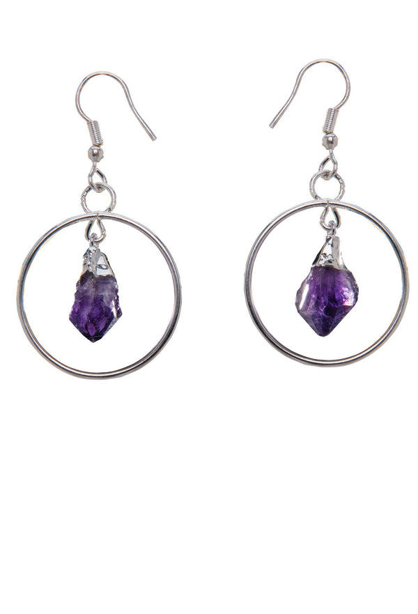 METAL ROUND AMETHYST POINT EARRING