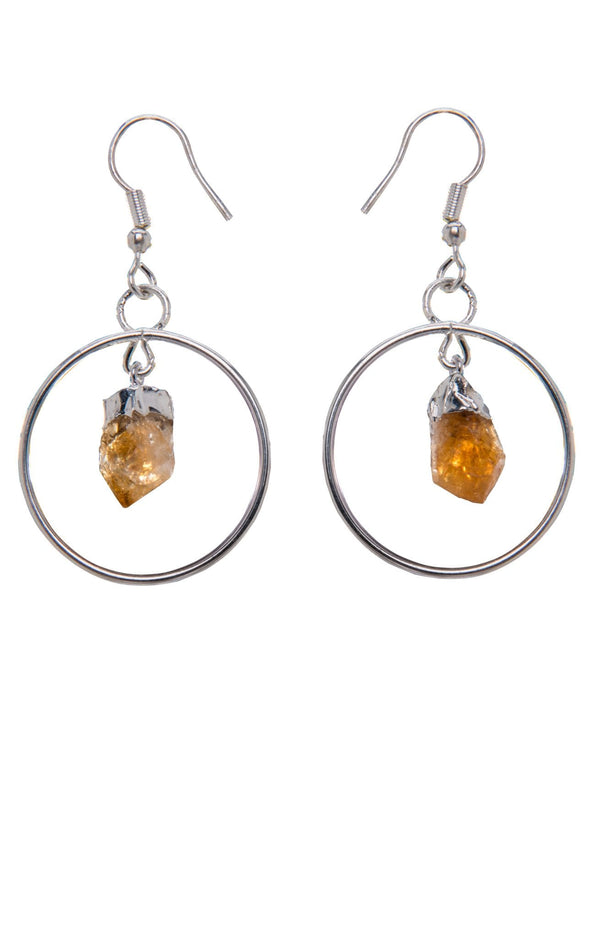 METAL ROUND CITRINE POINT EARRING