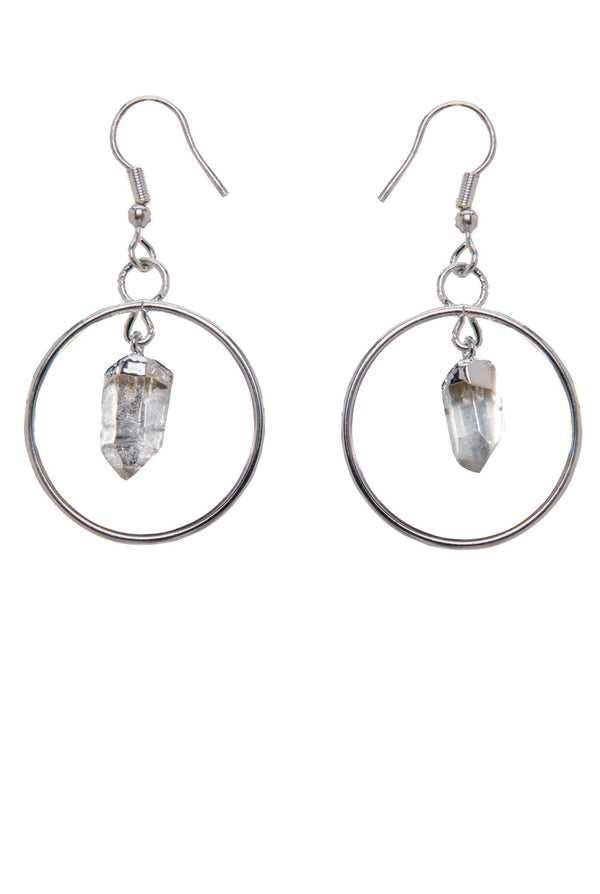 METAL ROUND CRYSTAL POINT EARRING