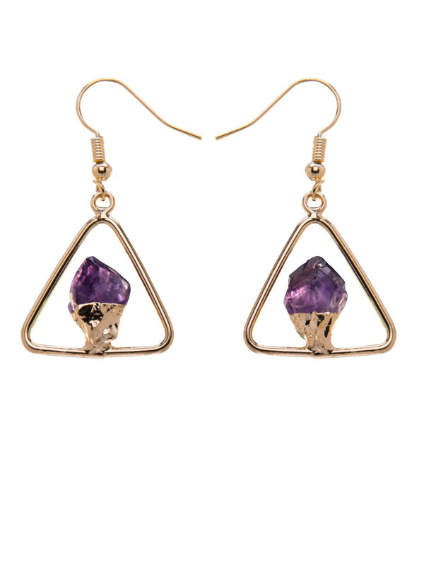 METAL TRIANGLE AMETHYST POINT FIXED EARRING