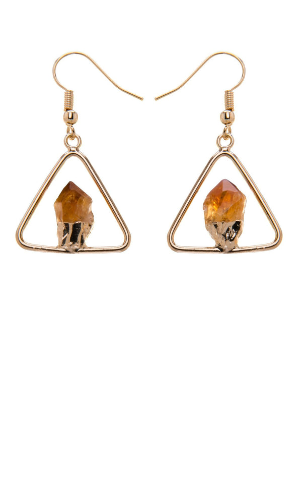 METAL TRIANGLE CITRINE POINT FIXED EARRING
